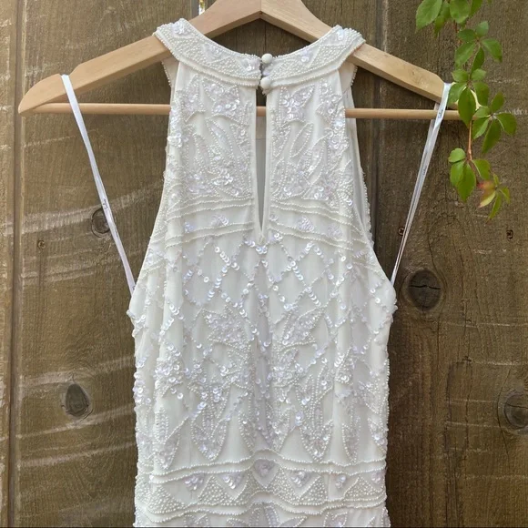 White Beaded Sequin Halter Mermaid Maxi Dress ✨ - Picture 7 of 12